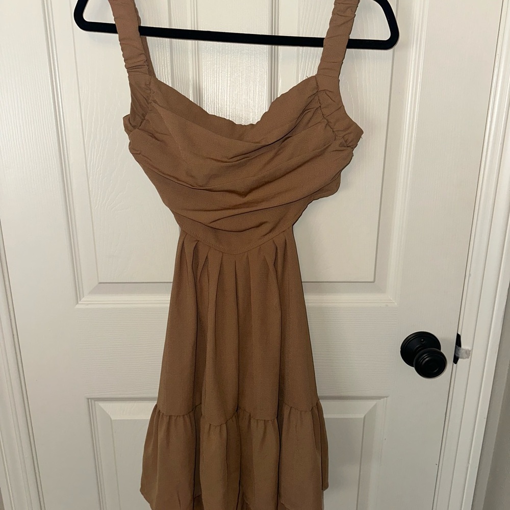 Brown Ruched Sweetheart Sundress